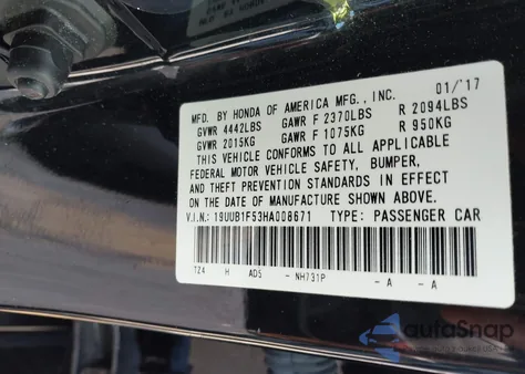 2017 Acura Tlx Tech z USA, uszkodzony, nr VIN 19UUB1F53HA008671